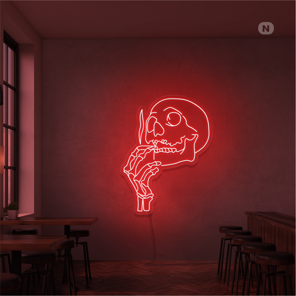 Neonskylt Rökning Dödskalle Huvud