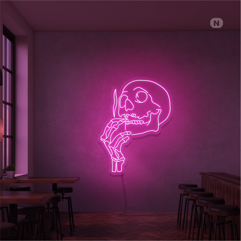 Neonskylt Rökning Dödskalle Huvud