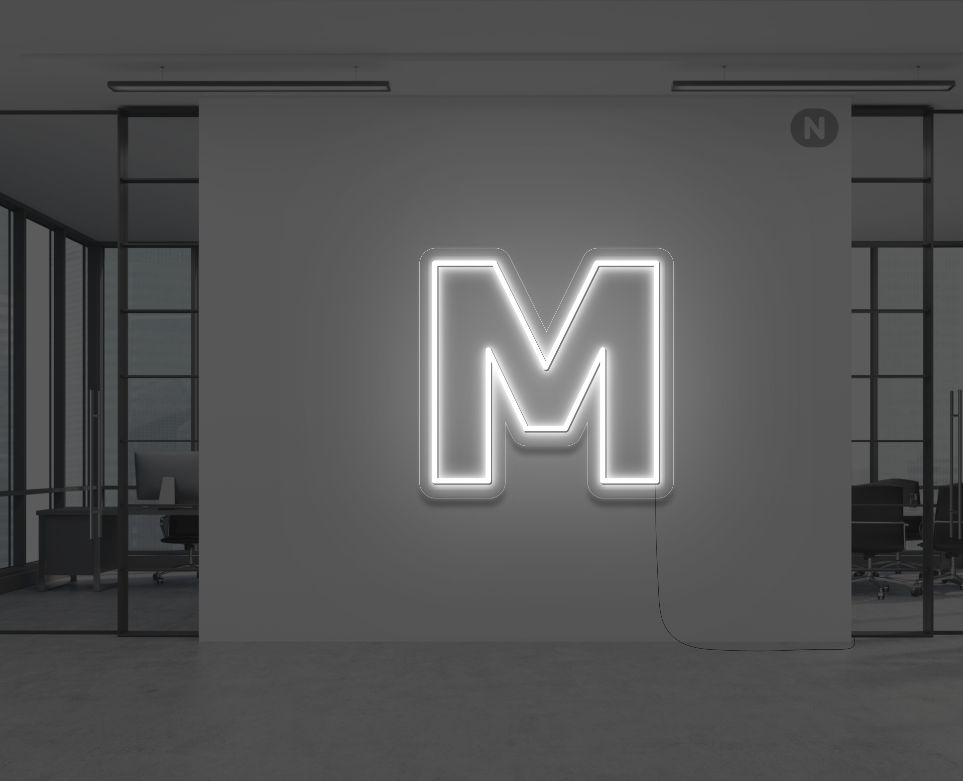 neon-bokstav-m-vit