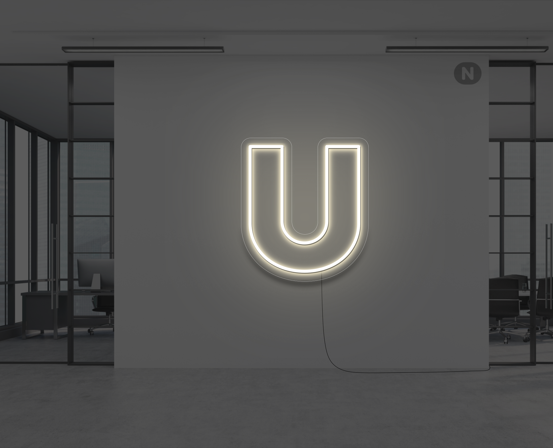 neon-bokstav-u-varm-vit