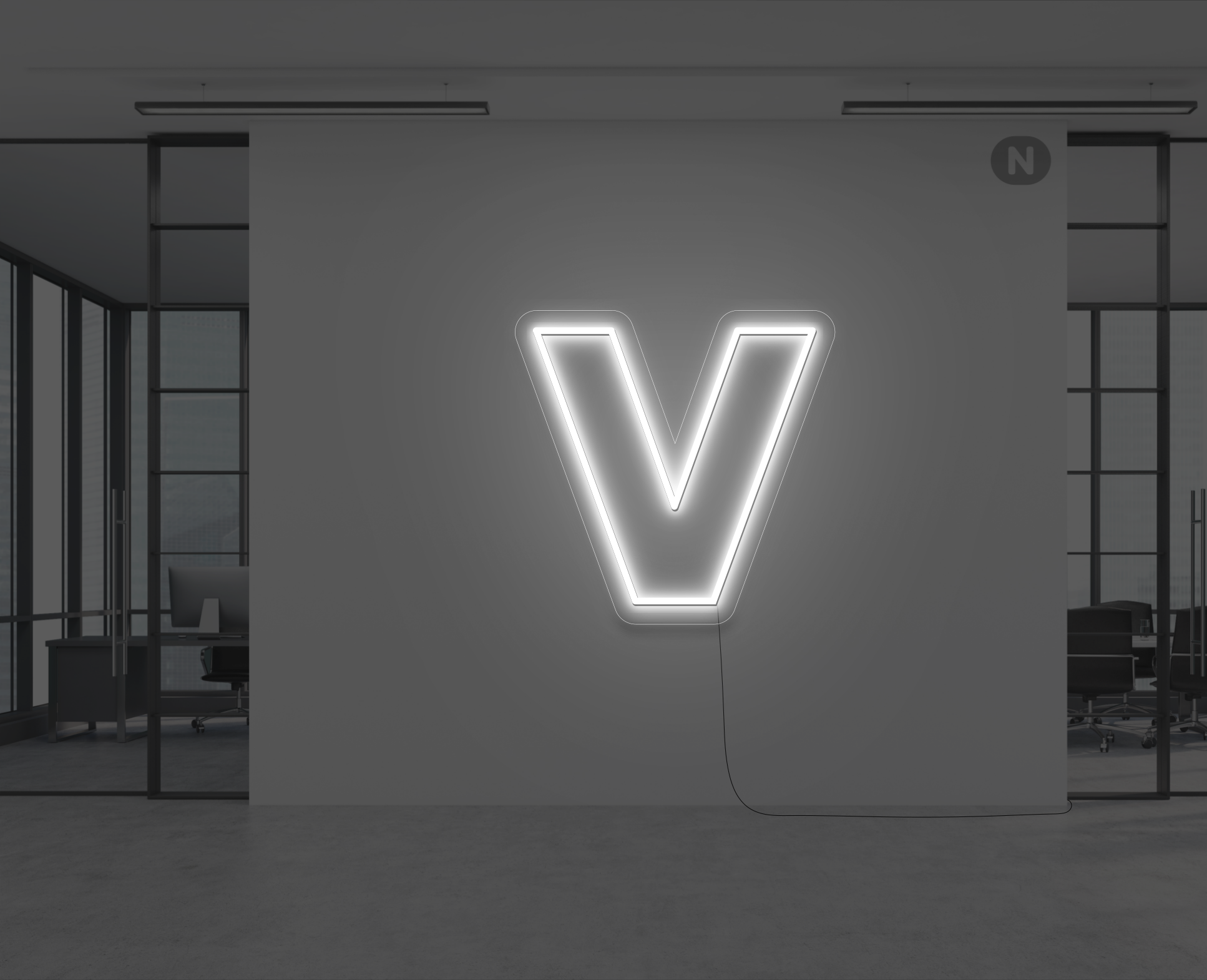 neon-bokstav-v-vit