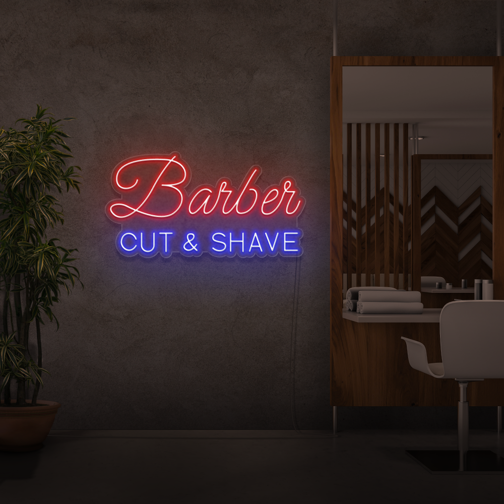 Neonskylt Barber Cut & Shave