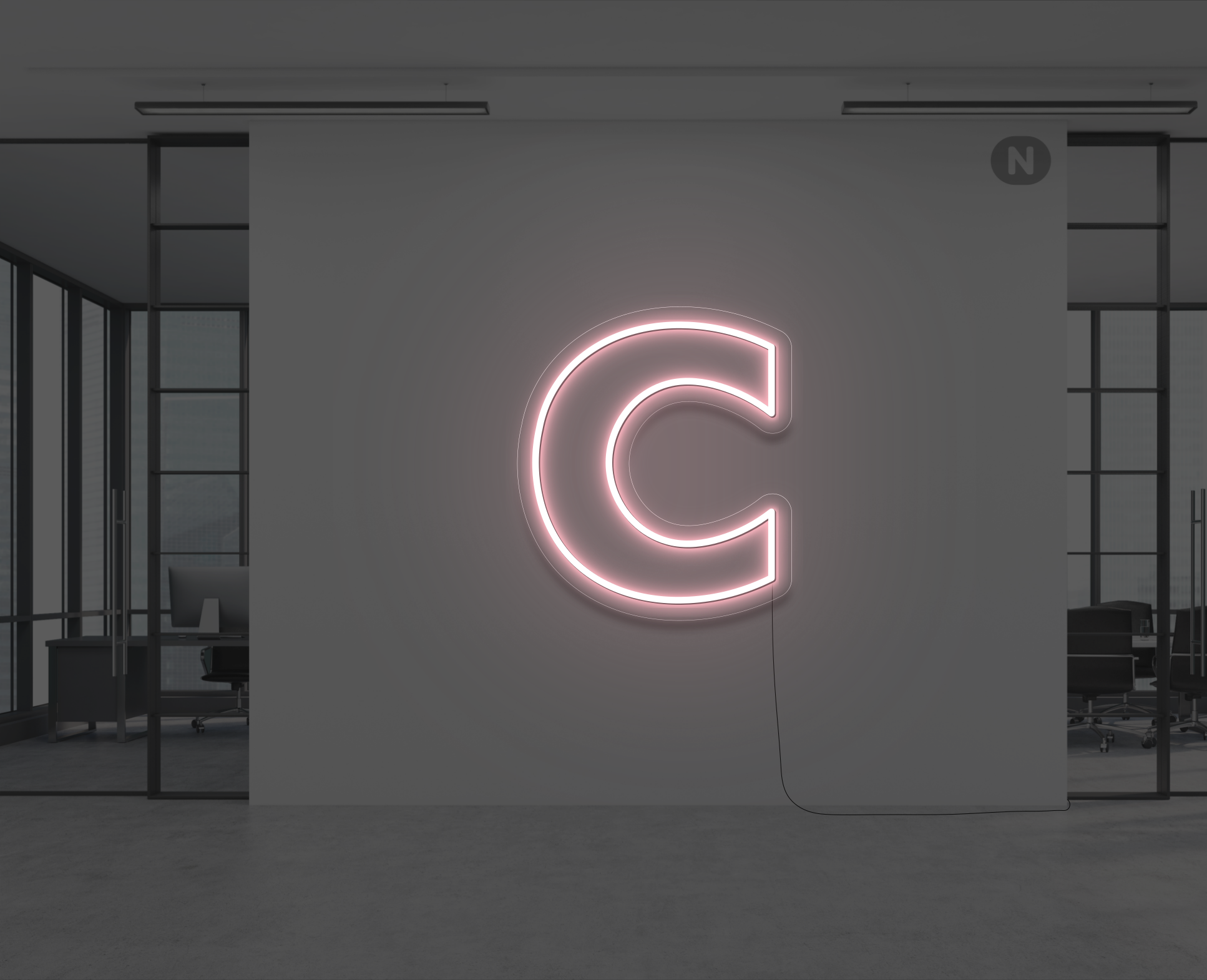 neon-bokstav-c-ljusrosa