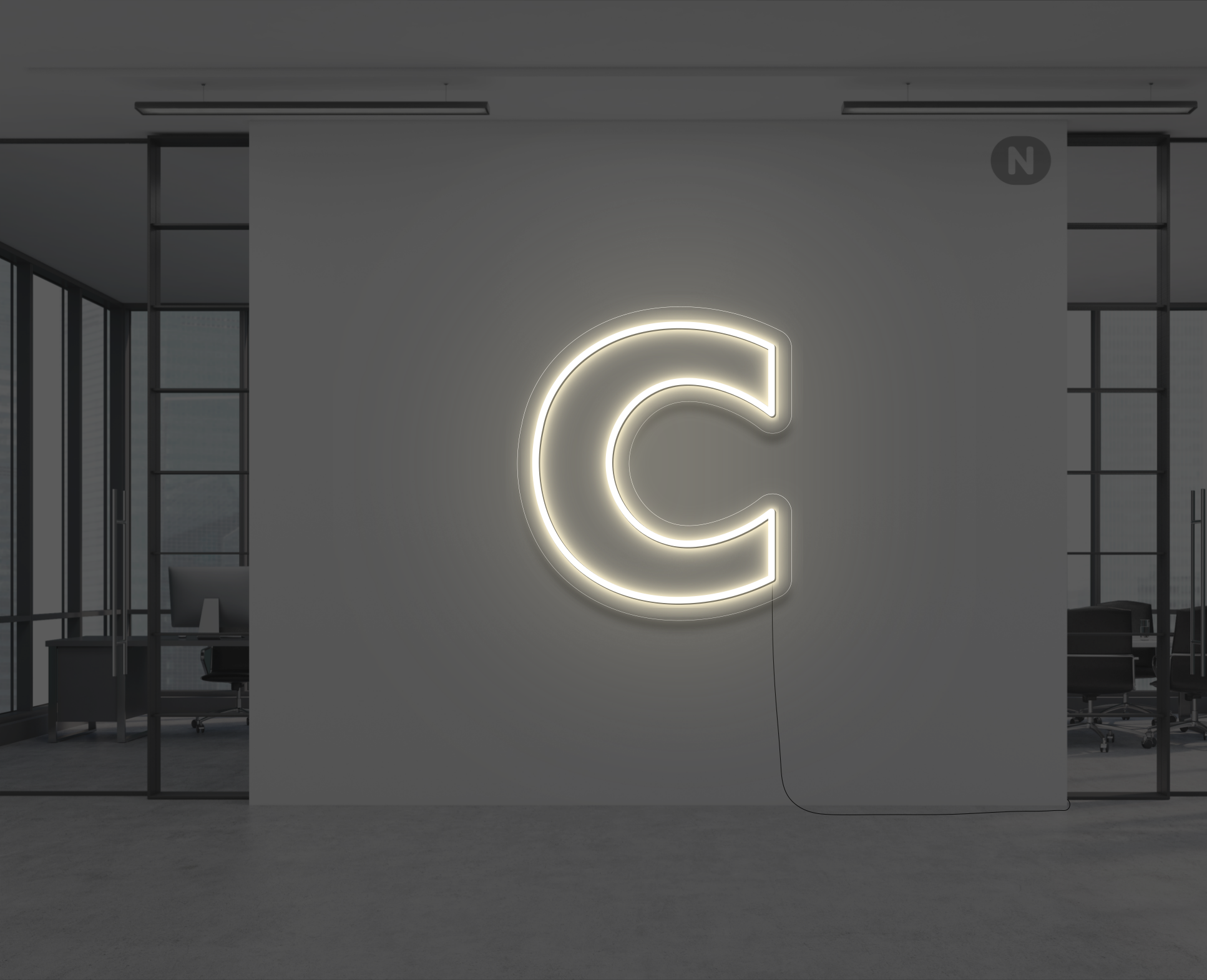 neon-bokstav-c-varm-vit