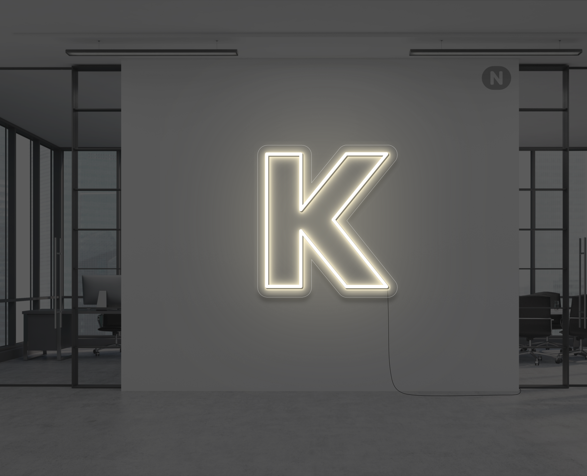 neon-bokstav-k-varm-vit
